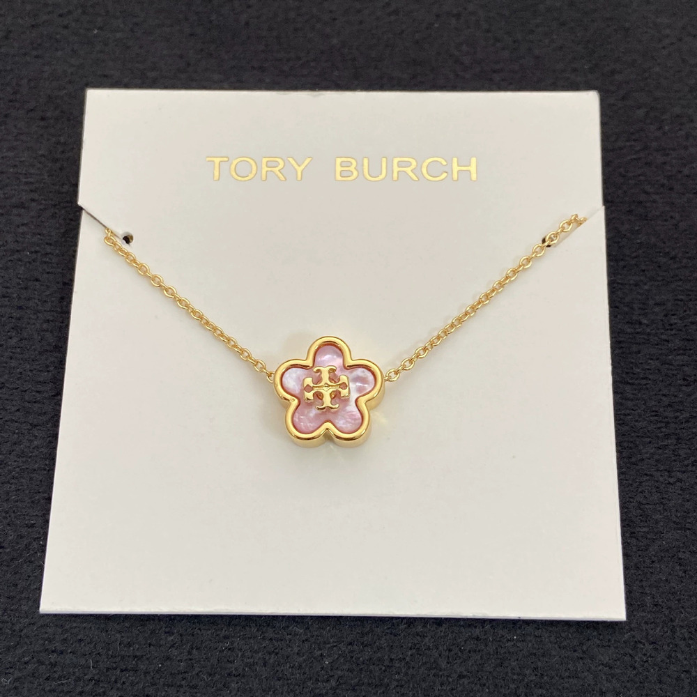 Tory Burch Letter Flower Pendant Metal Necklace